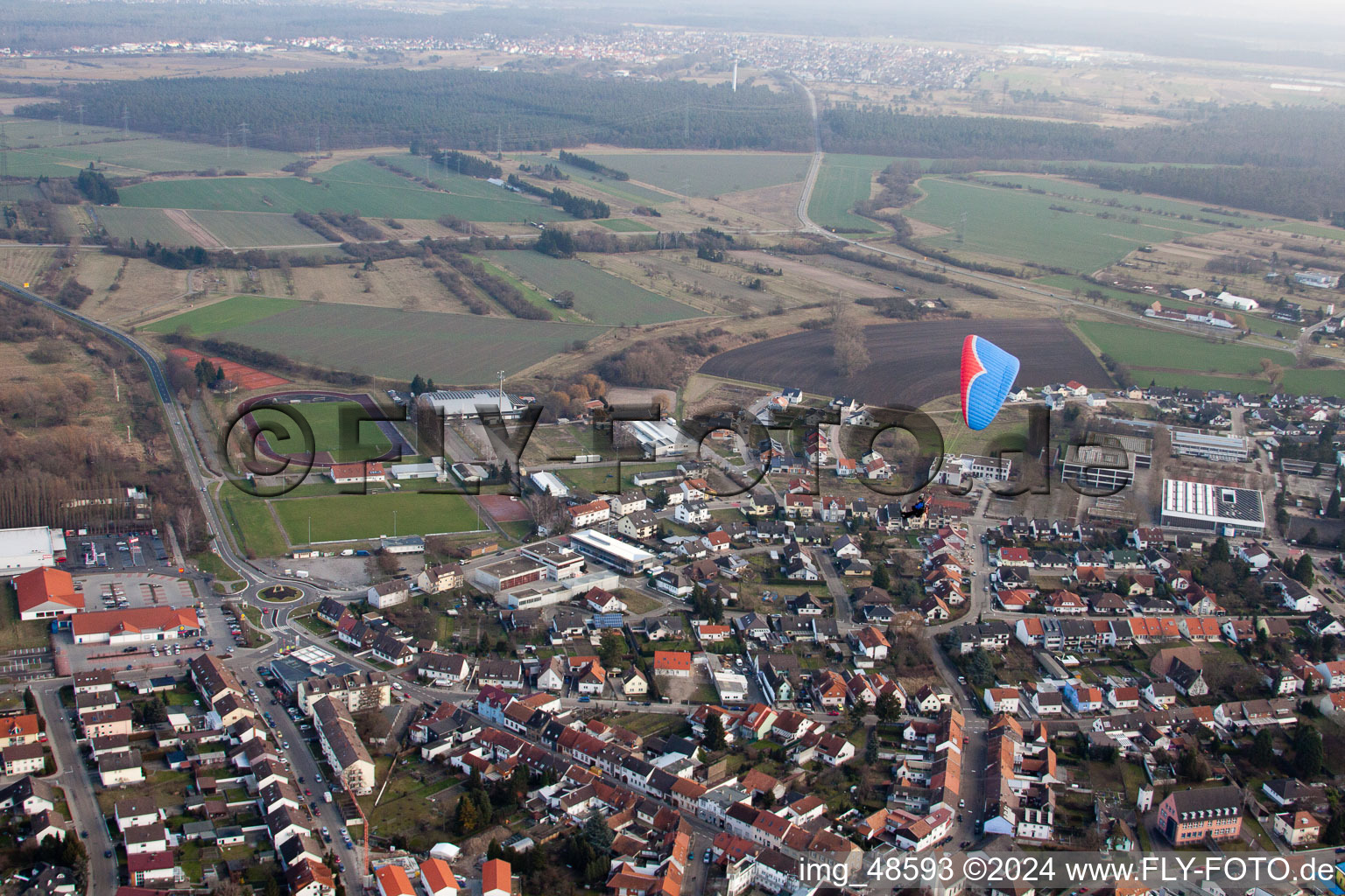 Philippsburg in the state Baden-Wuerttemberg, Germany from a drone