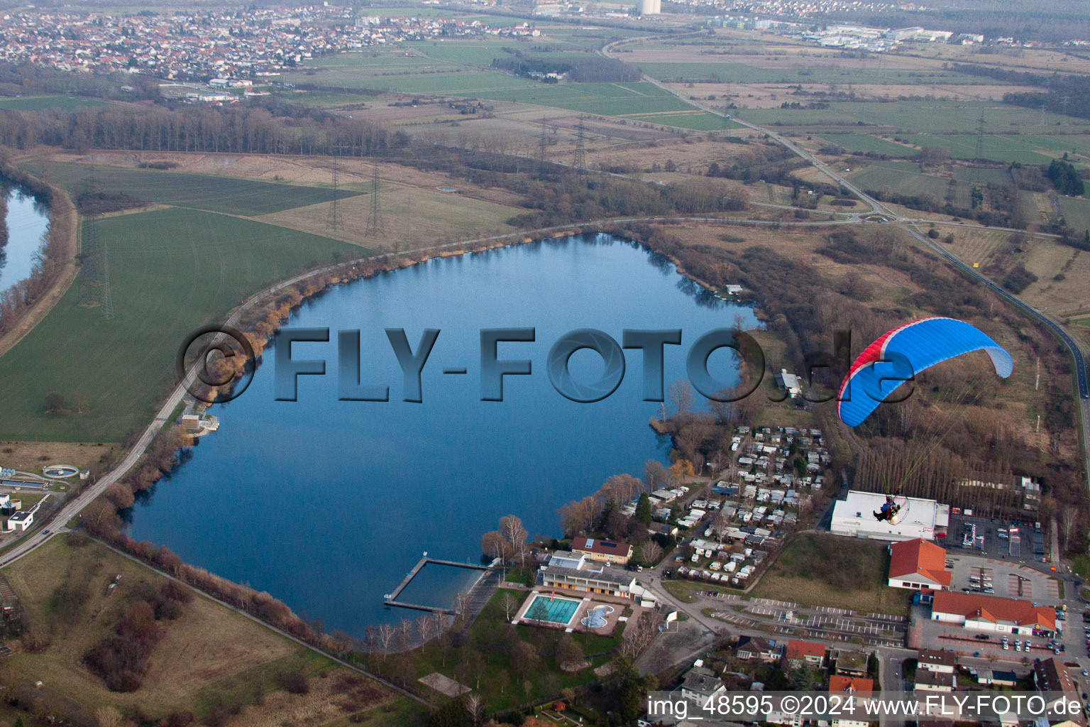 Aerial view of Philippsburg in the state Baden-Wuerttemberg, Germany