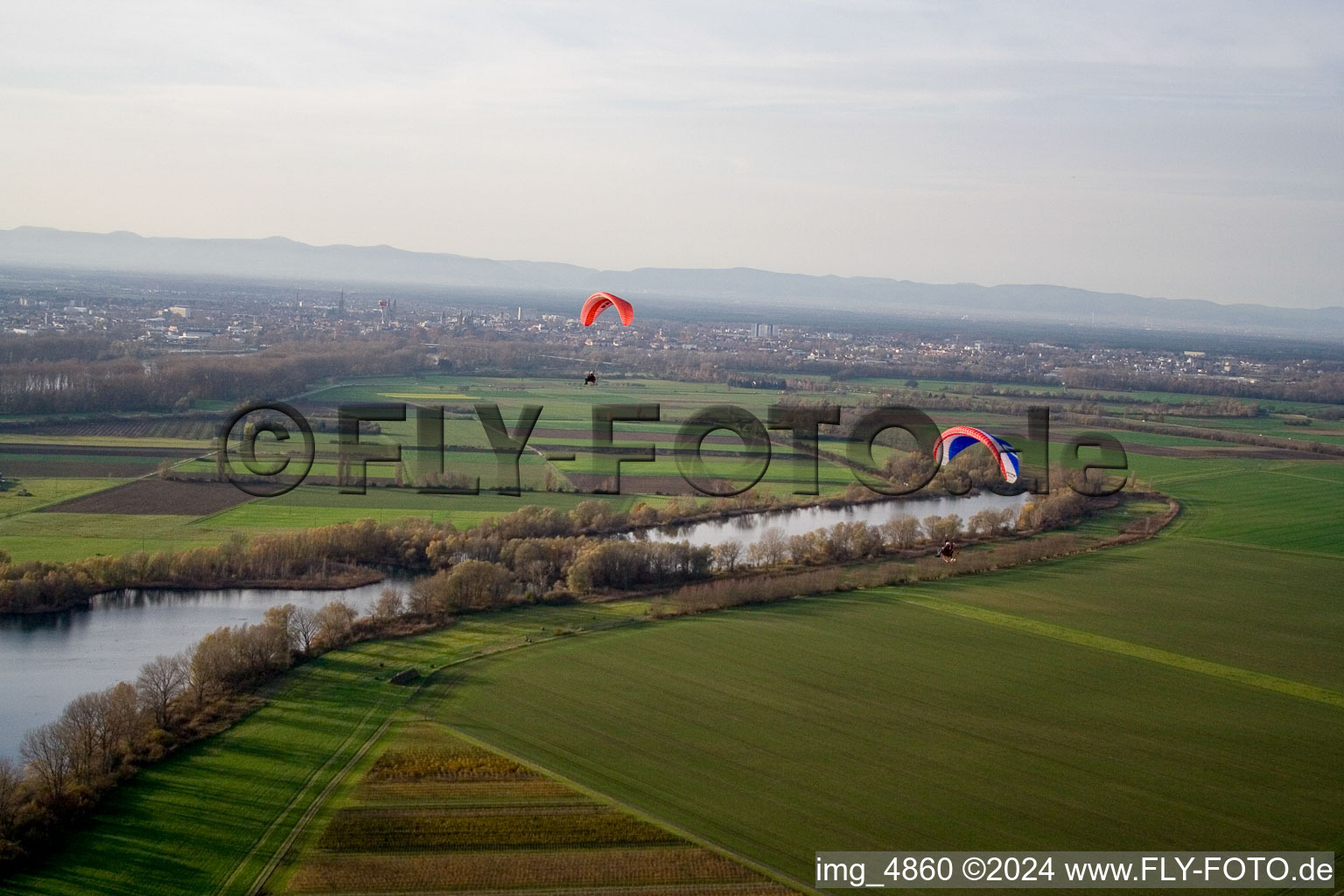 Oblique view of North of in Altlußheim in the state Baden-Wuerttemberg, Germany