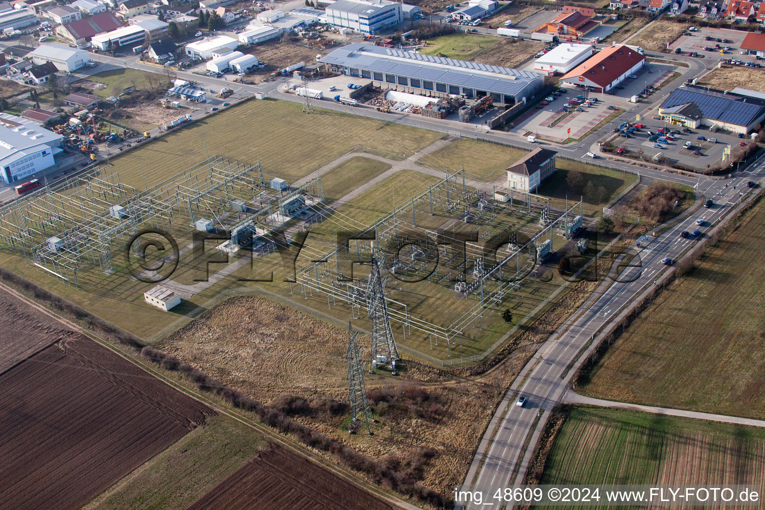 Oblique view of Substation in Neulußheim in the state Baden-Wuerttemberg, Germany