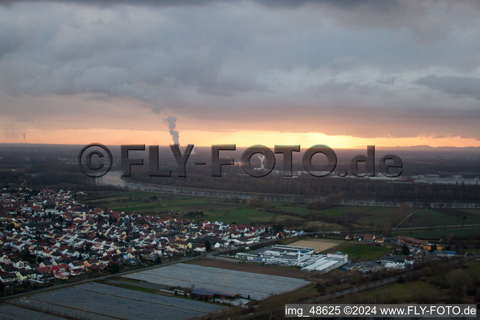 Bird's eye view of Altlußheim in the state Baden-Wuerttemberg, Germany