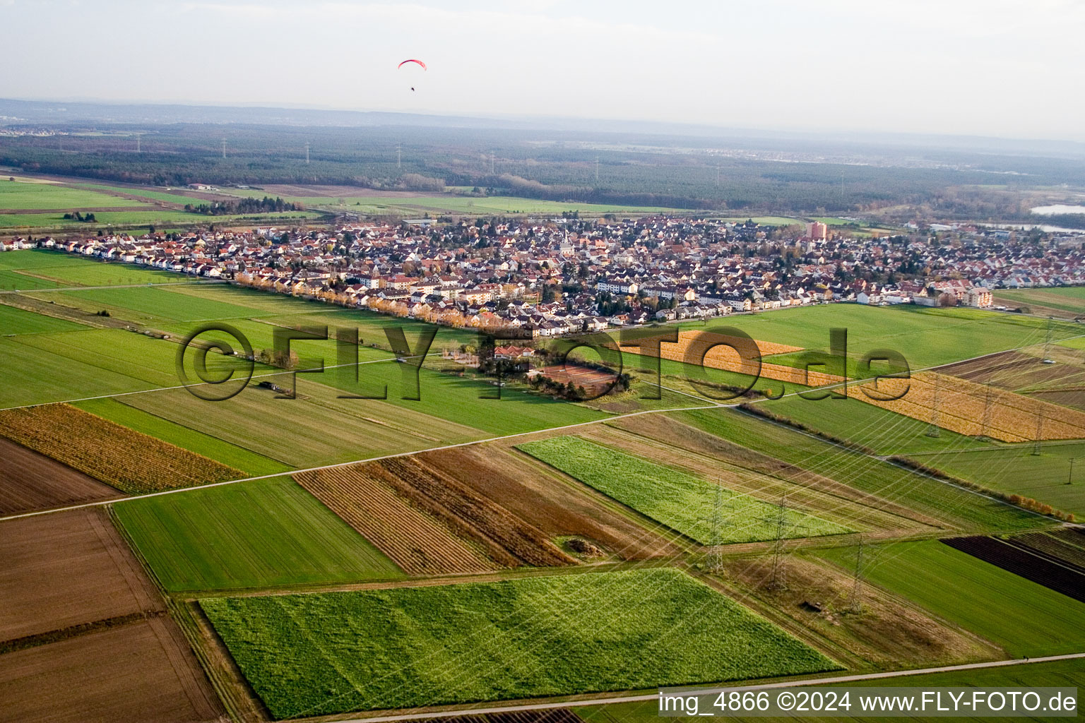 Aerial view of From the northwest in Neulußheim in the state Baden-Wuerttemberg, Germany