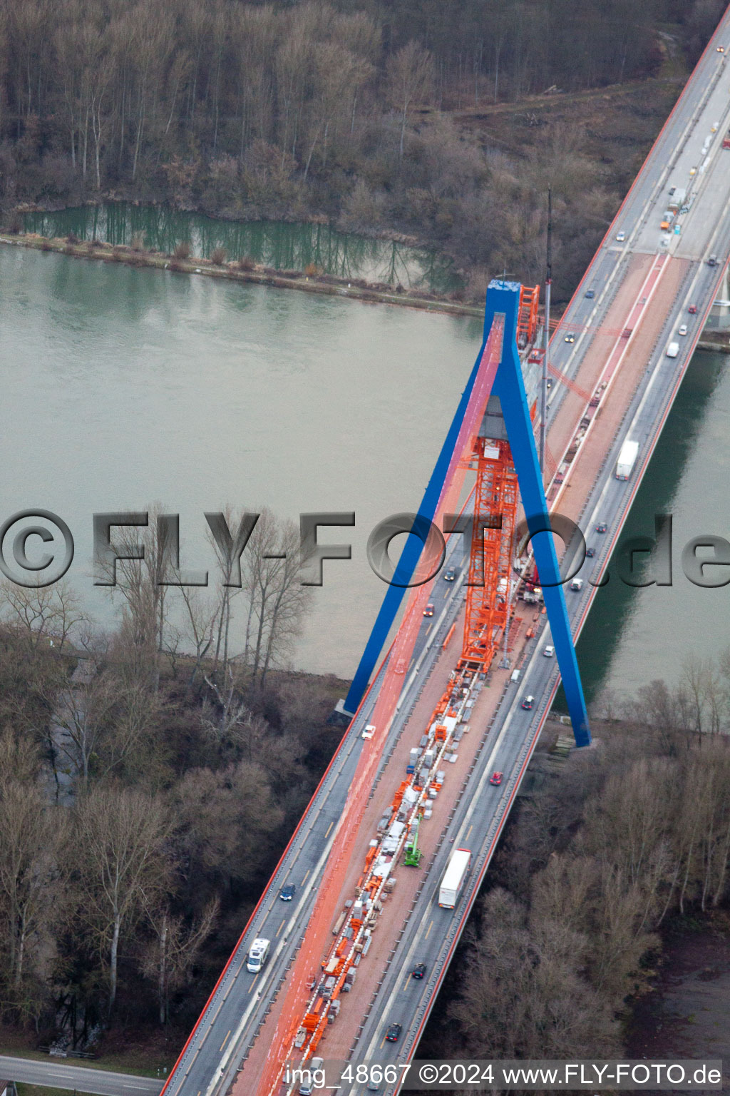 Aerial photograpy of Motorway bridge construction site in Speyer in the state Rhineland-Palatinate, Germany