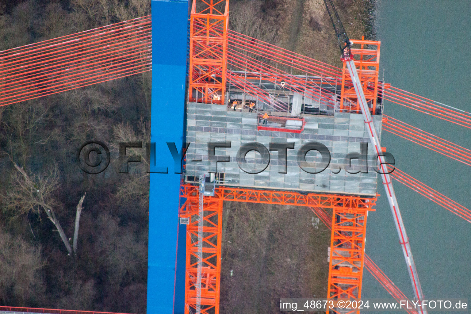 Motorway bridge construction site in Speyer in the state Rhineland-Palatinate, Germany from above