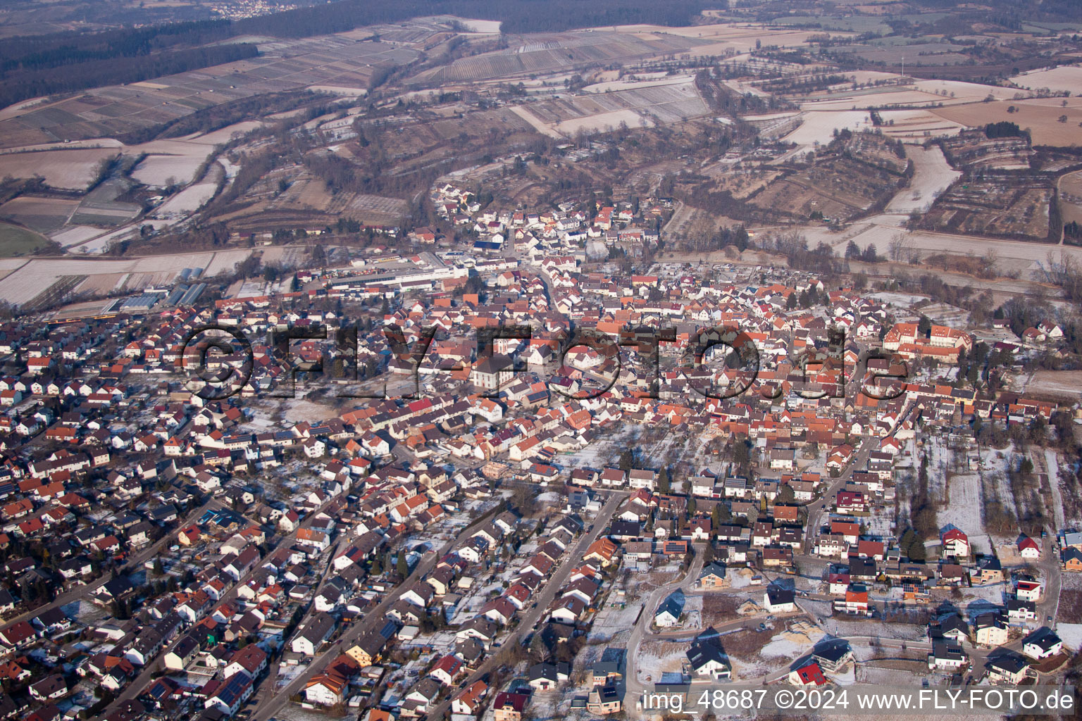 In winter in the district Unteröwisheim in Kraichtal in the state Baden-Wuerttemberg, Germany