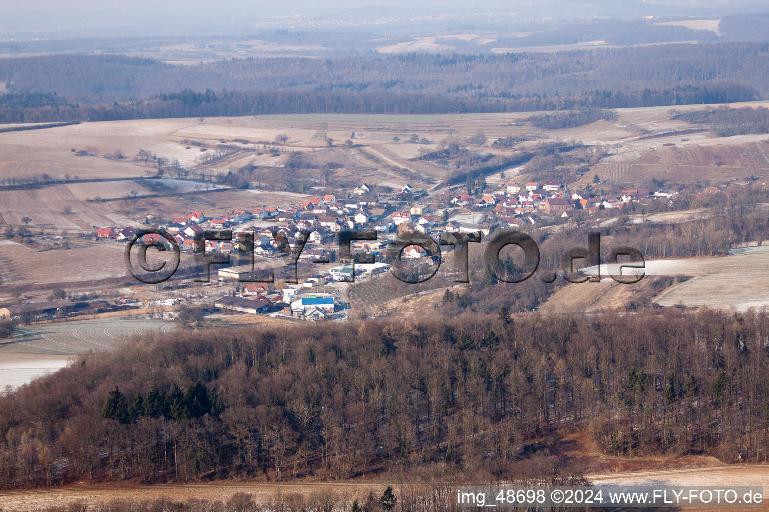 Aerial view of From the south in the district Neuenbürg in Kraichtal in the state Baden-Wuerttemberg, Germany