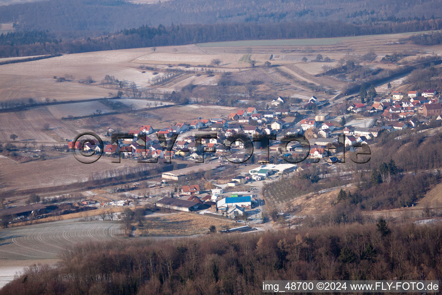 Aerial photograpy of From the south in the district Neuenbürg in Kraichtal in the state Baden-Wuerttemberg, Germany