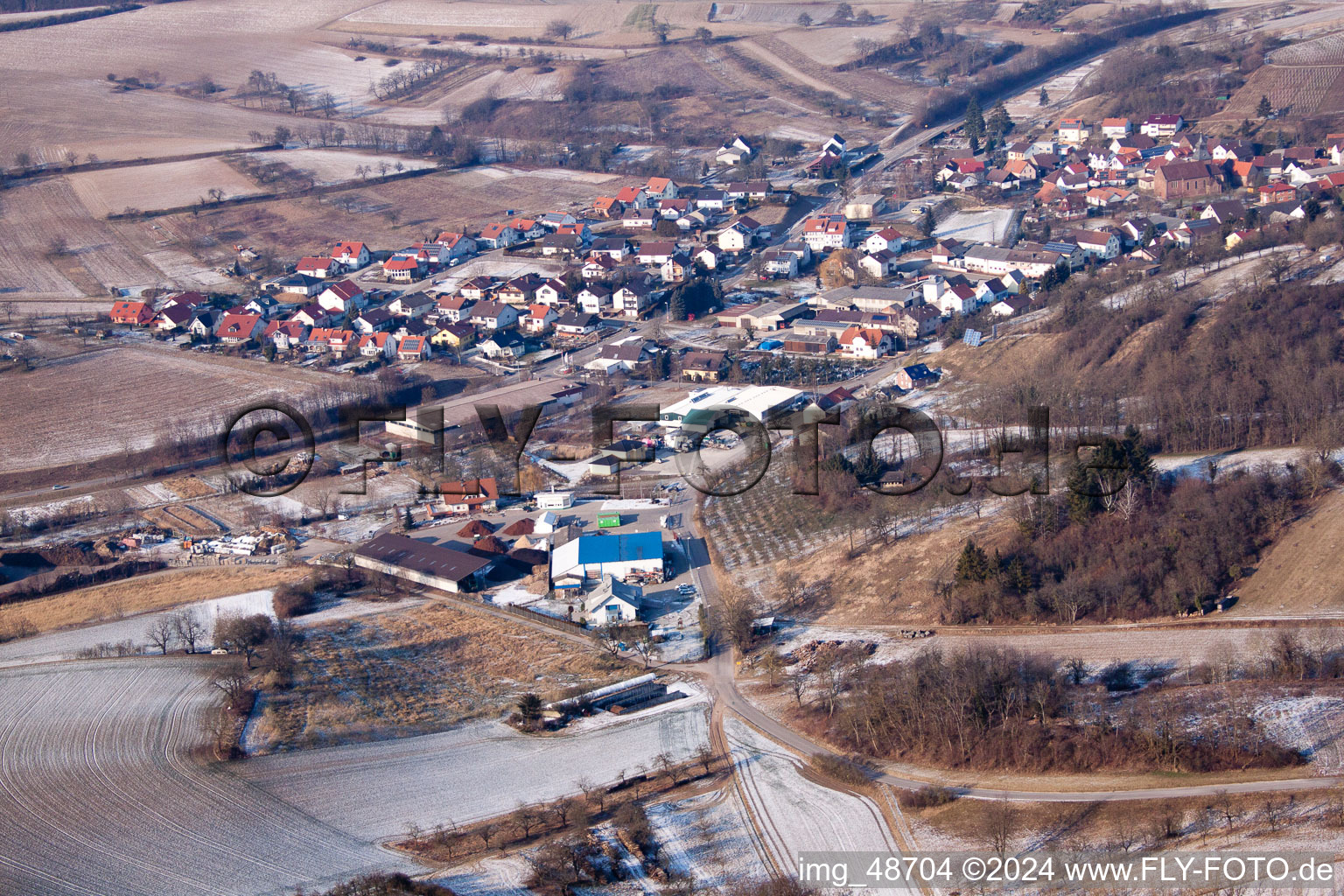 Aerial view of District Neuenbürg in Kraichtal in the state Baden-Wuerttemberg, Germany