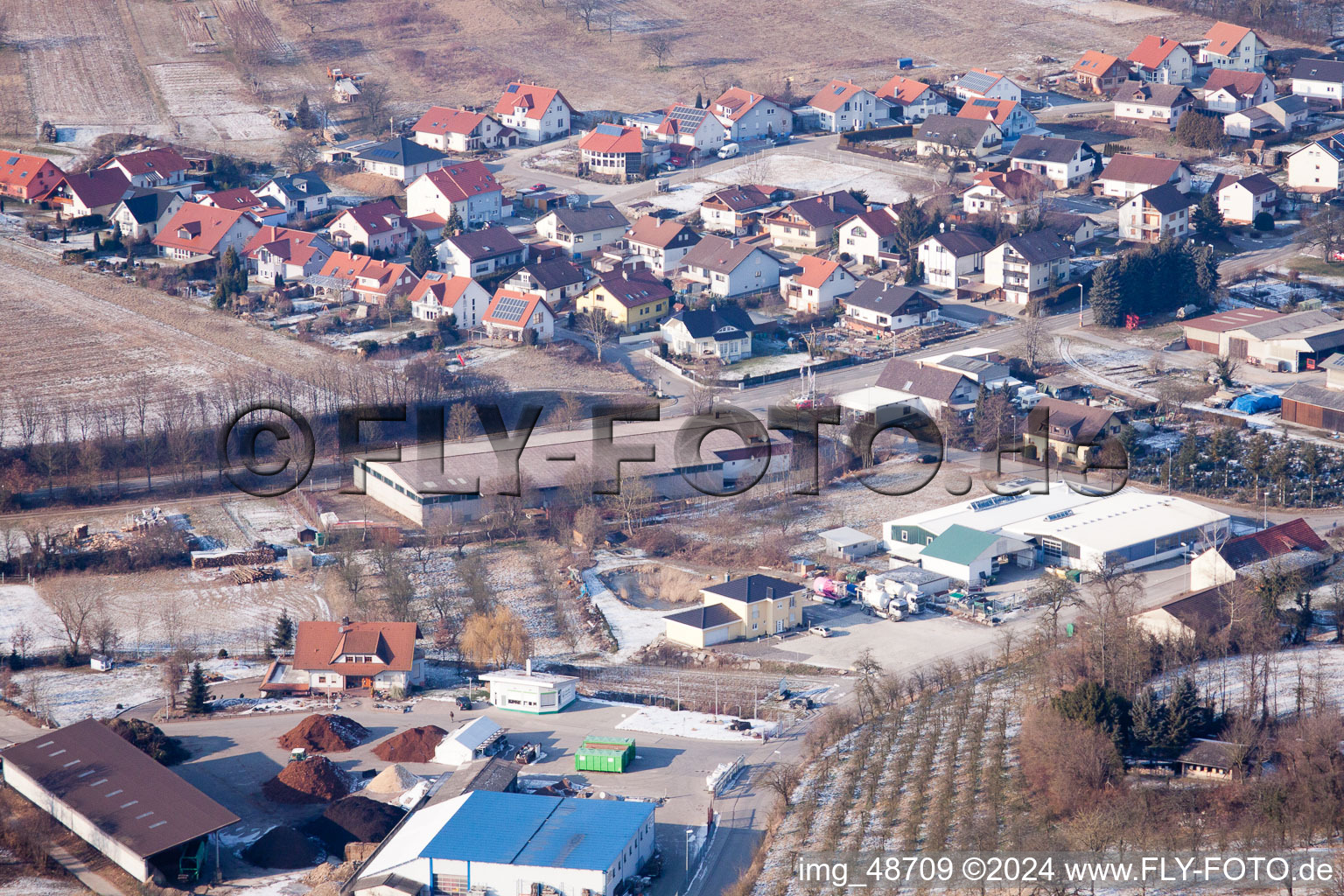 Aerial view of AVN GmbH in the district Neuenbürg in Kraichtal in the state Baden-Wuerttemberg, Germany