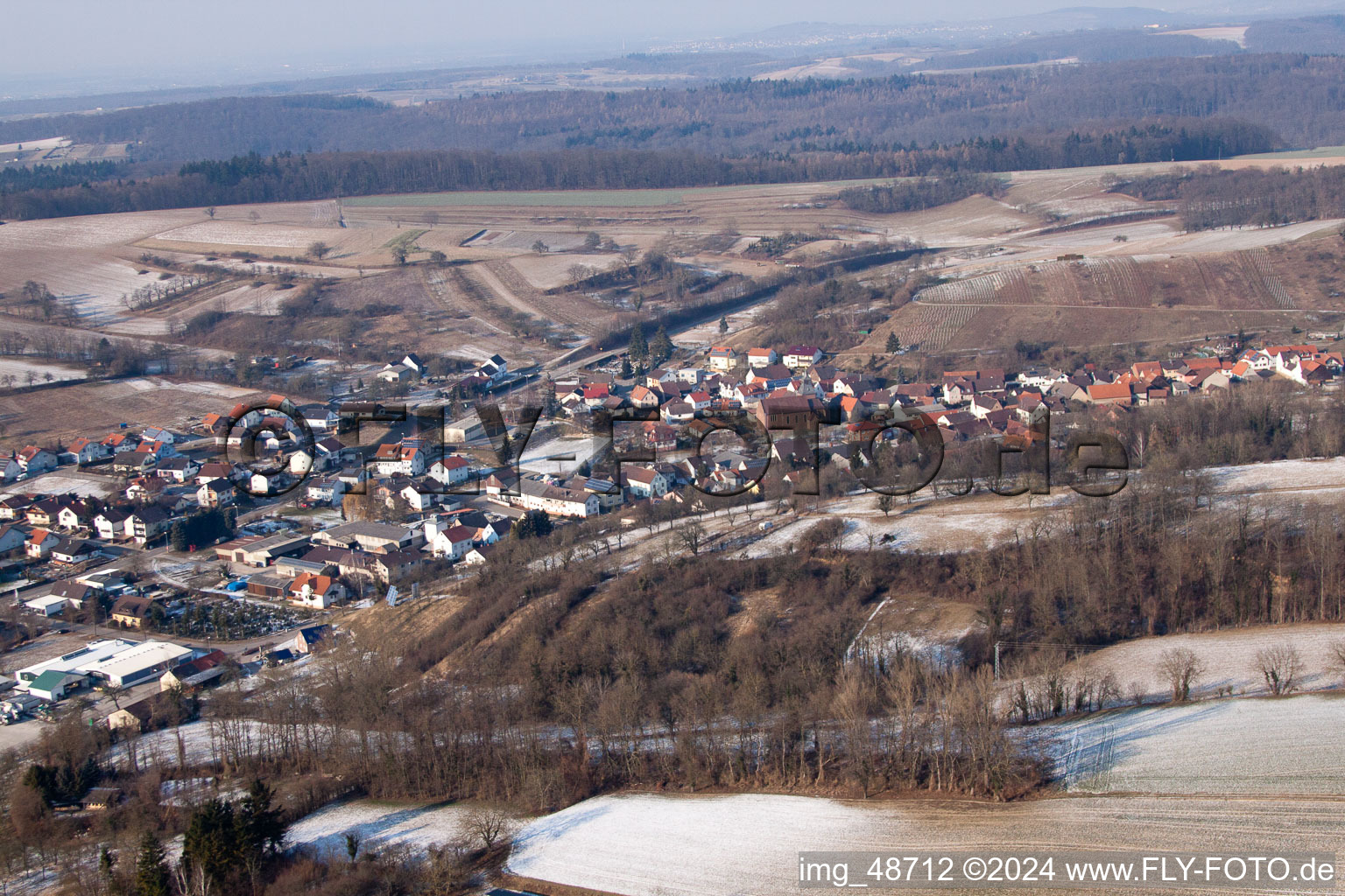 From the southwest in the district Neuenbürg in Kraichtal in the state Baden-Wuerttemberg, Germany