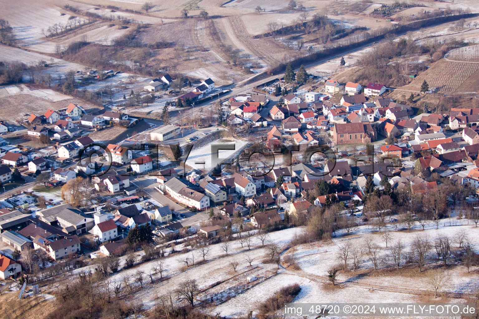 In winter when there is snow in the district Neuenbürg in Kraichtal in the state Baden-Wuerttemberg, Germany