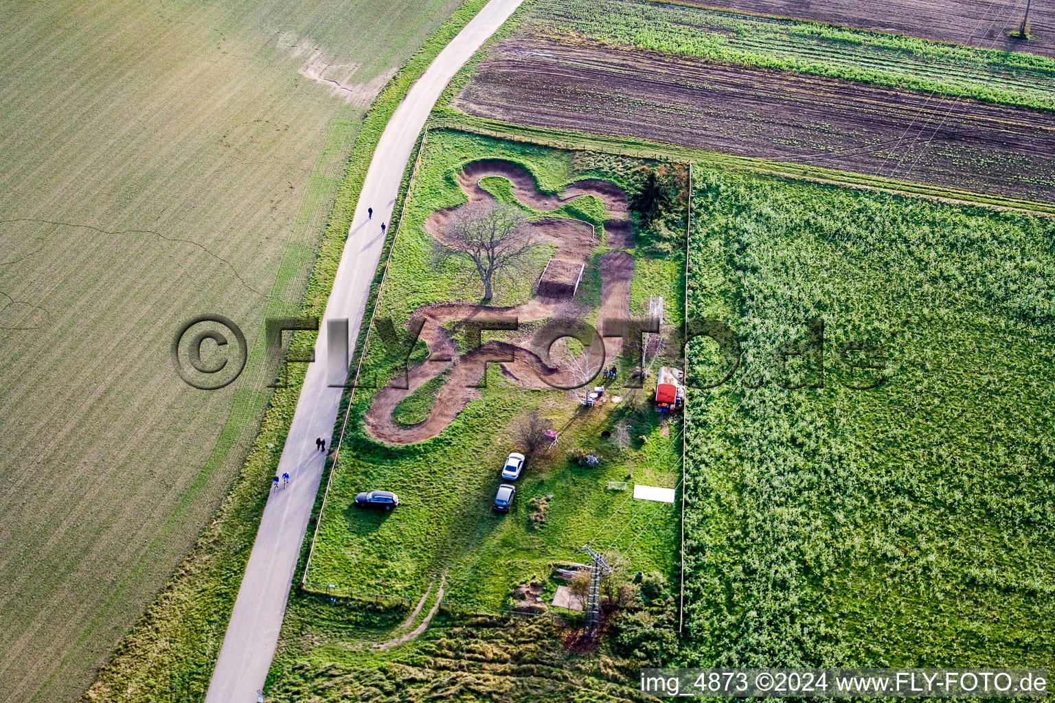 Aerial view of Go-kart track in Neulußheim in the state Baden-Wuerttemberg, Germany