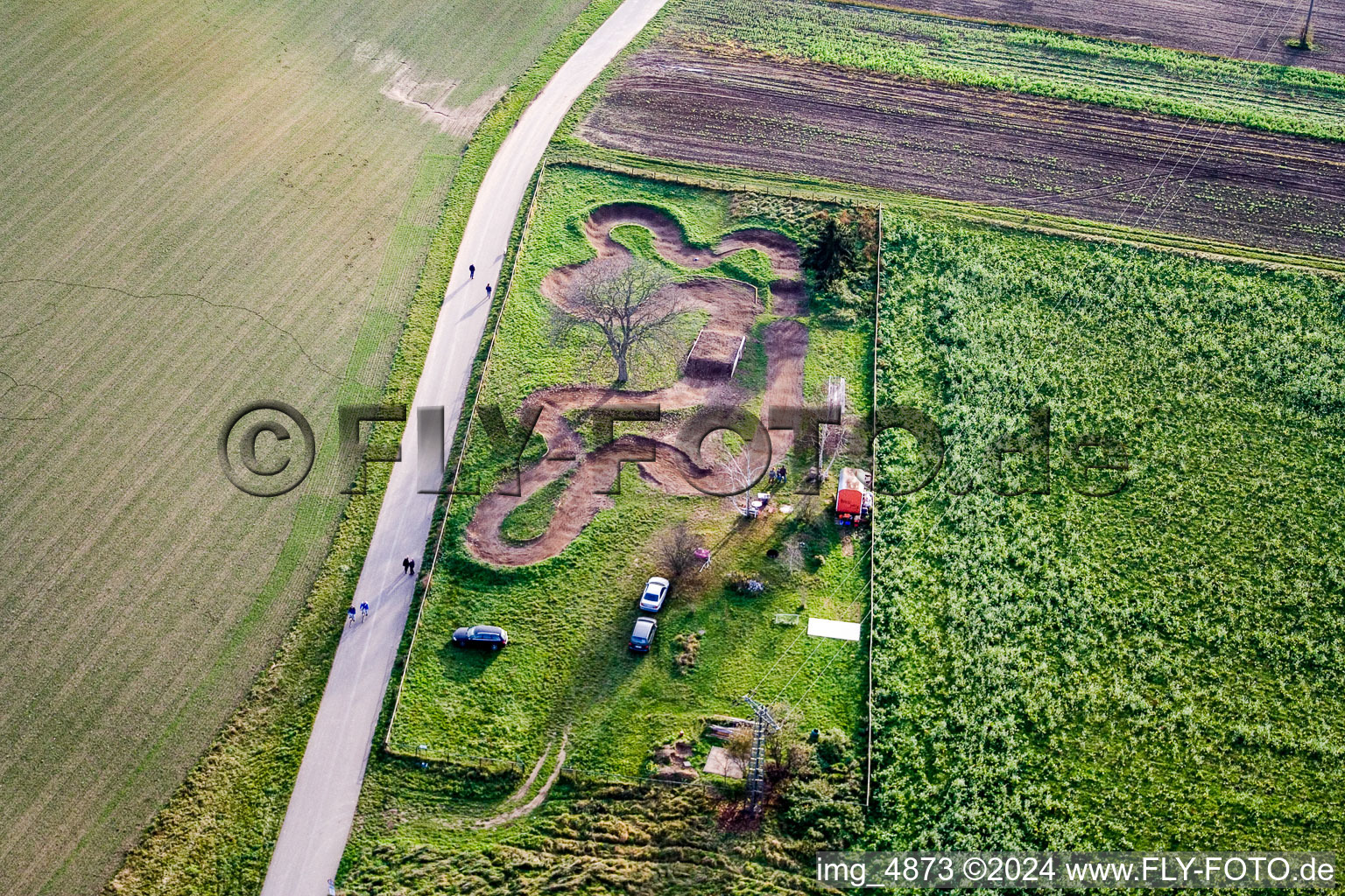 Aerial view of Karting track in Neulußheim in the state Baden-Wuerttemberg, Germany