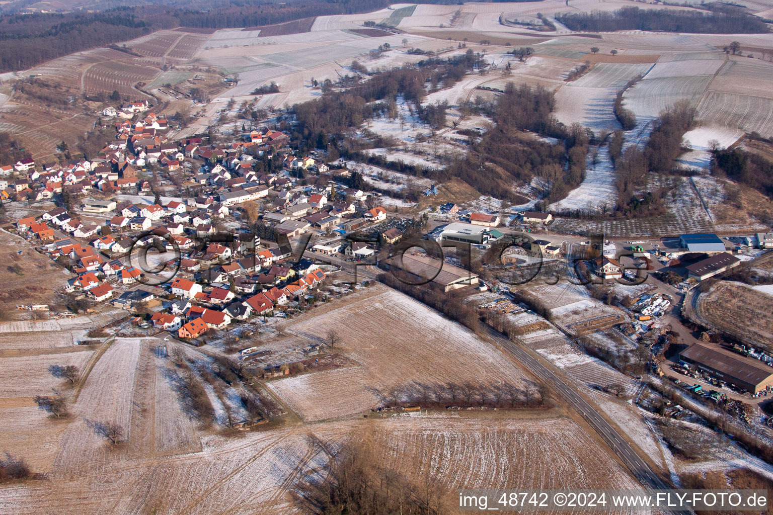 District Neuenbürg in Kraichtal in the state Baden-Wuerttemberg, Germany seen from above