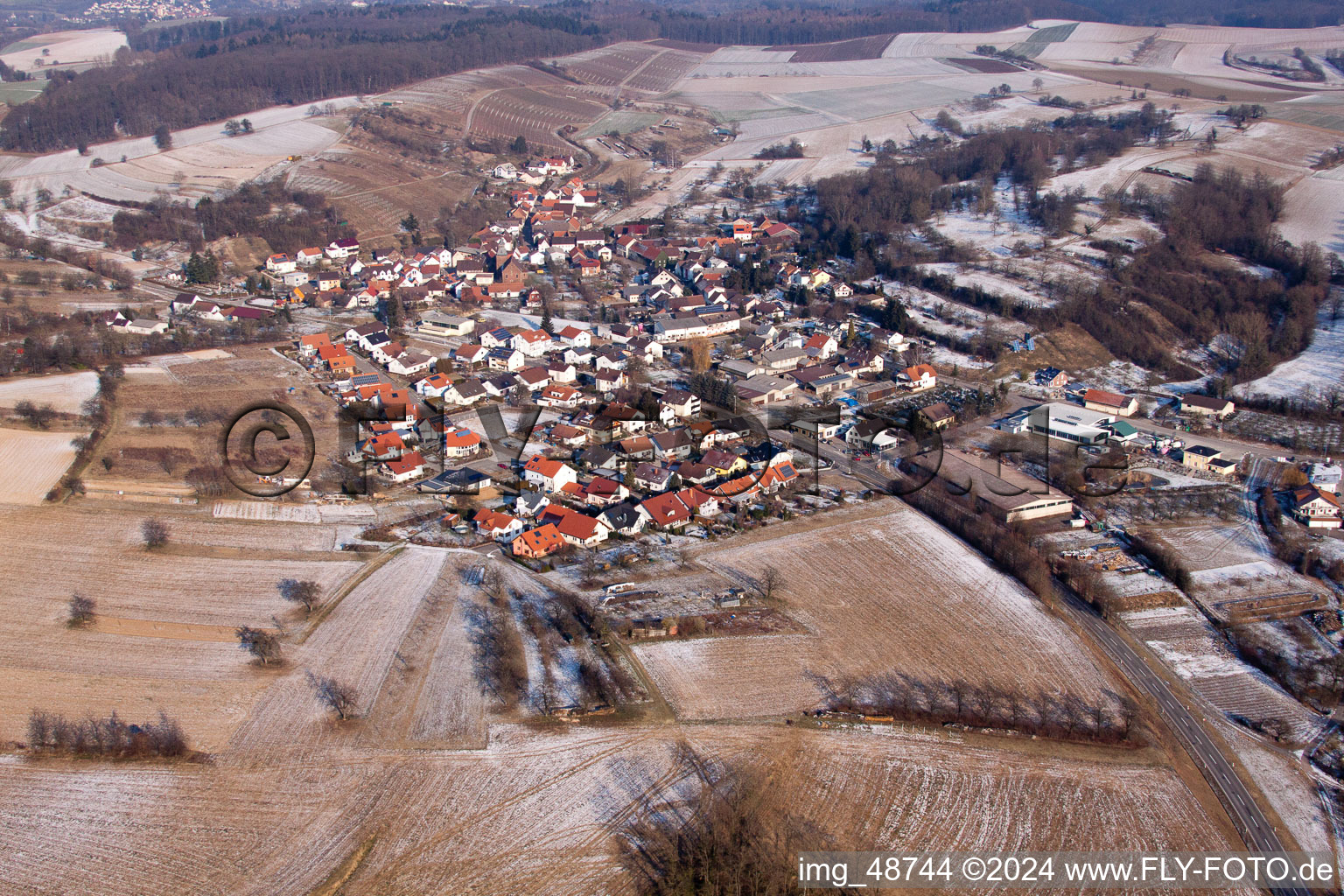 Bird's eye view of District Neuenbürg in Kraichtal in the state Baden-Wuerttemberg, Germany