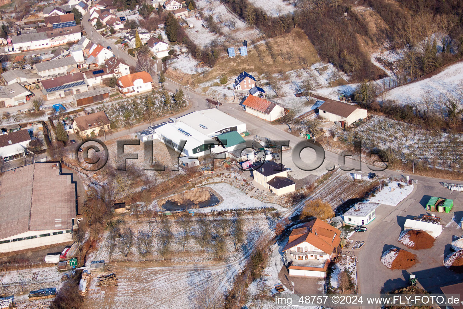 Aerial view of AVN GmbH in the district Neuenbürg in Kraichtal in the state Baden-Wuerttemberg, Germany