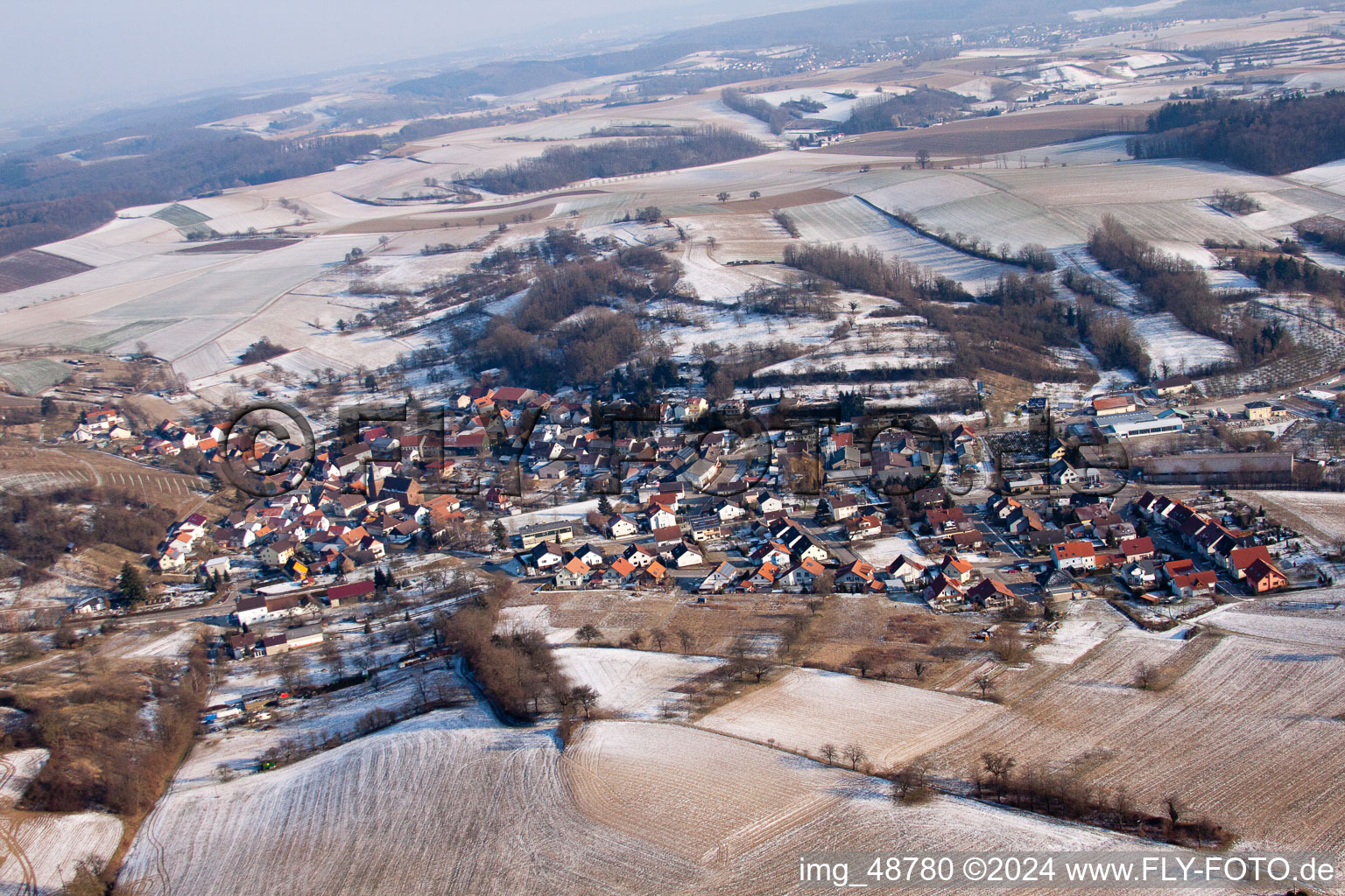 From the west in the district Neuenbürg in Kraichtal in the state Baden-Wuerttemberg, Germany