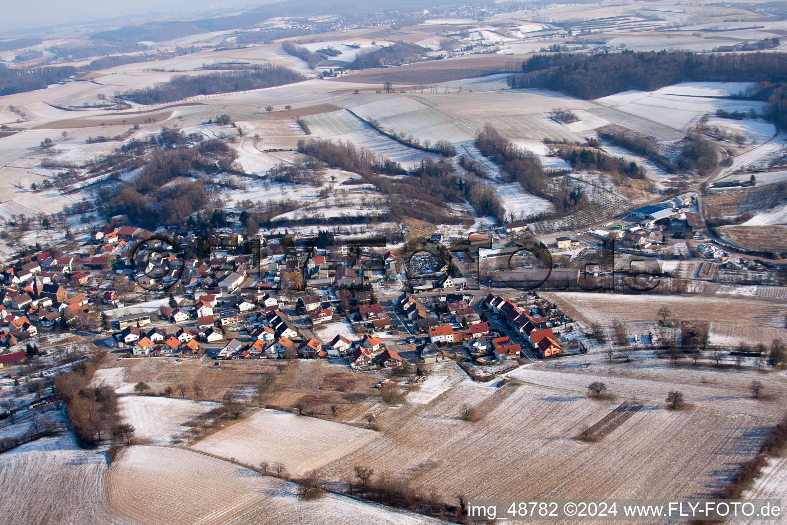 Aerial view of From the west in the district Neuenbürg in Kraichtal in the state Baden-Wuerttemberg, Germany