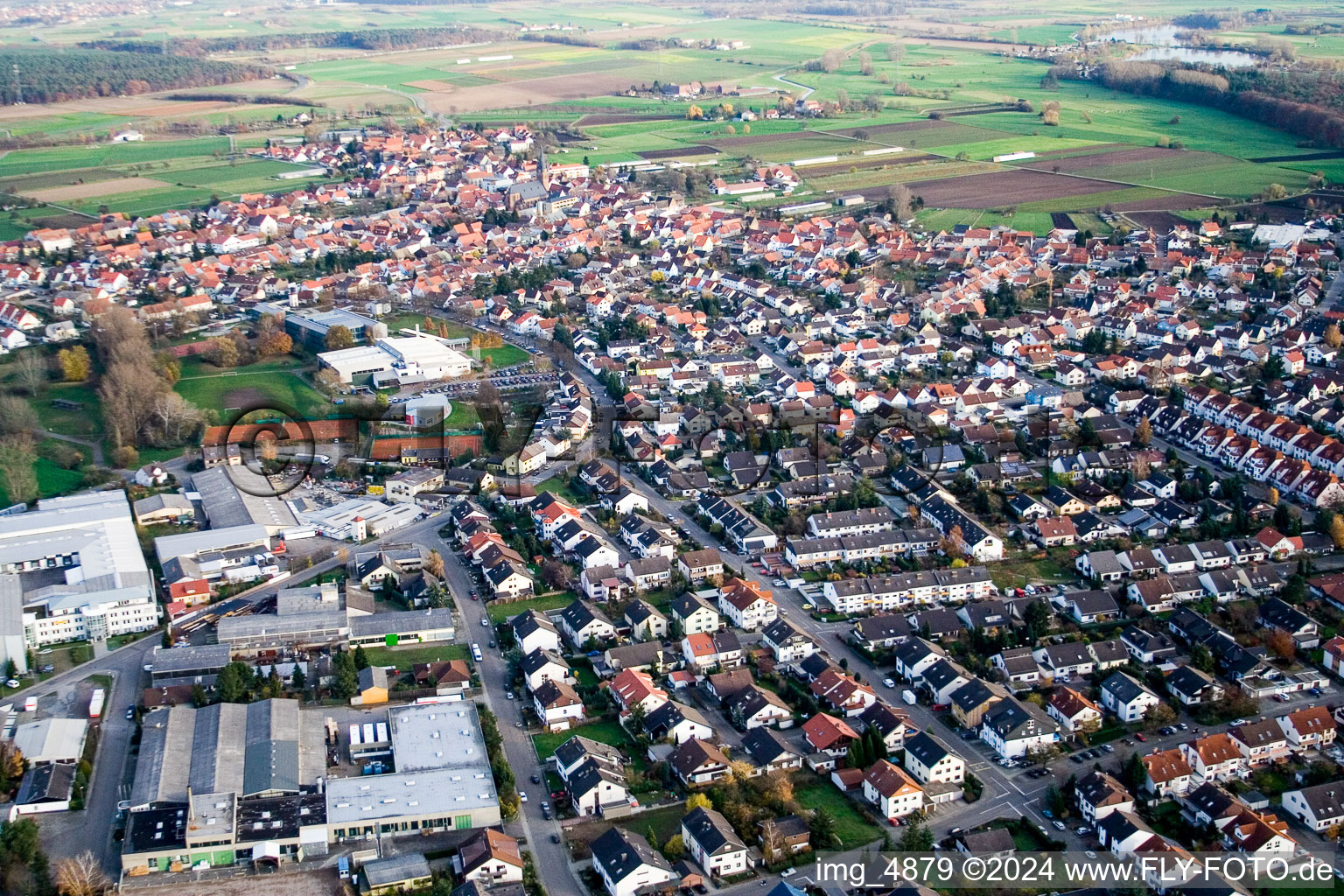 Aerial photograpy of From the southwest in Hockenheim in the state Baden-Wuerttemberg, Germany