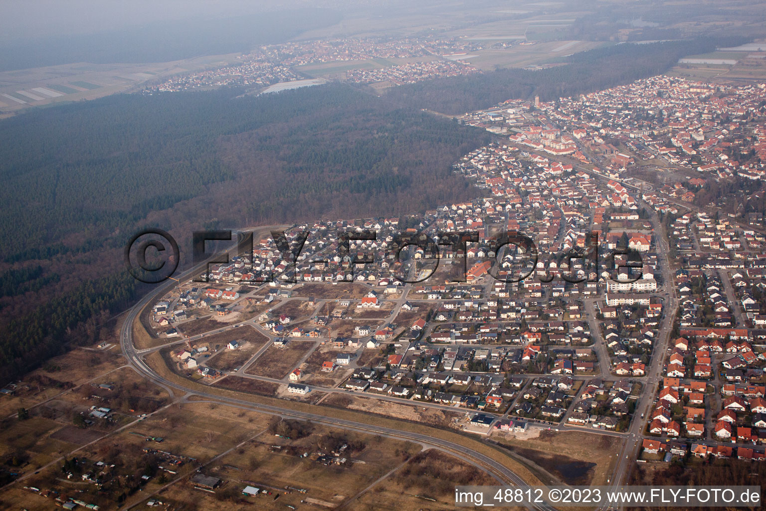 Jockgrim in the state Rhineland-Palatinate, Germany seen from above