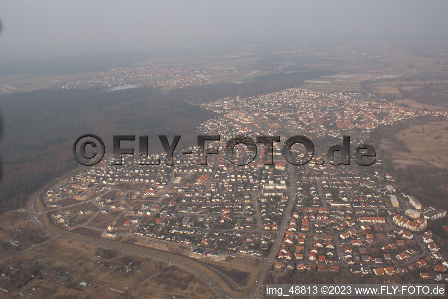 Jockgrim in the state Rhineland-Palatinate, Germany from the plane