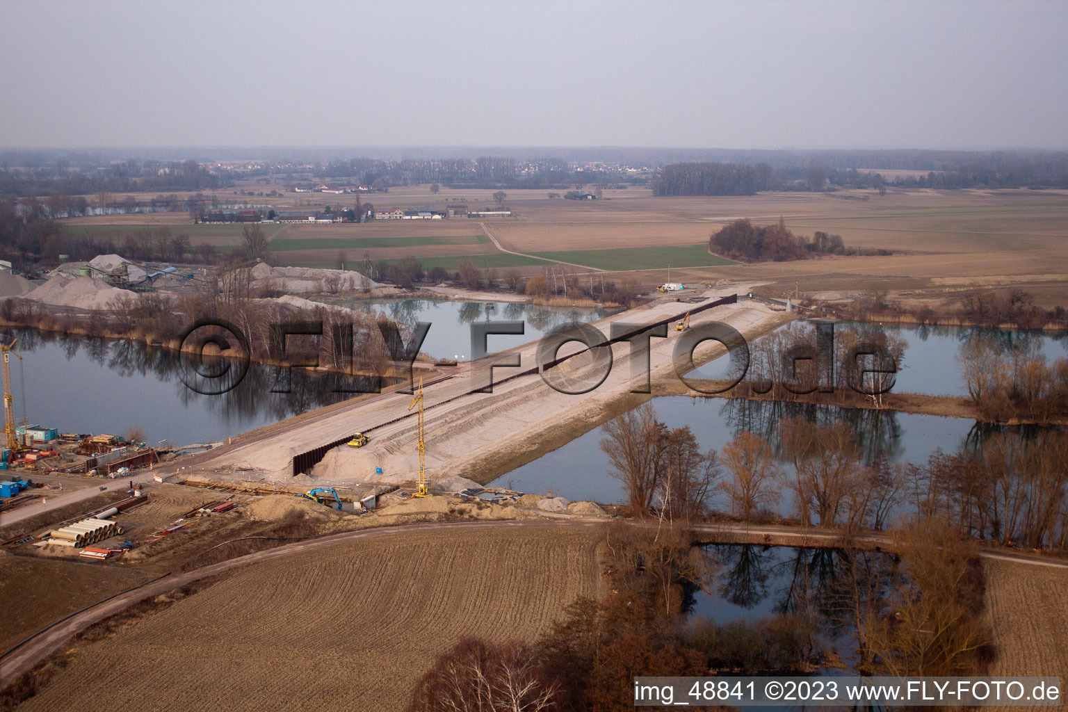Aerial photograpy of Polders in Neupotz in the state Rhineland-Palatinate, Germany
