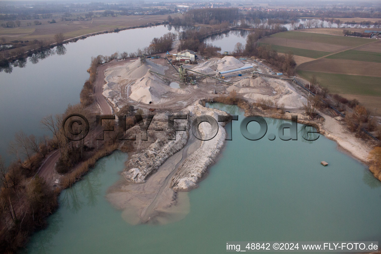 Neupotz in the state Rhineland-Palatinate, Germany from the drone perspective