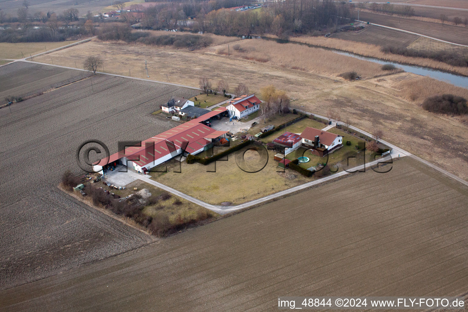 Neupotz in the state Rhineland-Palatinate, Germany seen from a drone