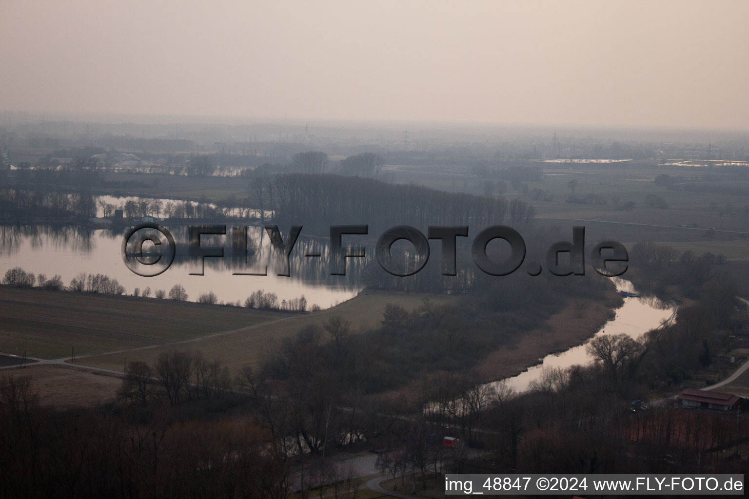 Aerial view of Neupotz in the state Rhineland-Palatinate, Germany