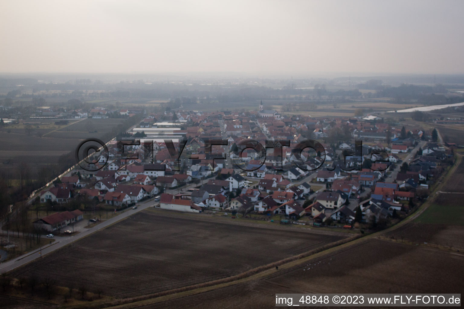Aerial photograpy of Neupotz in the state Rhineland-Palatinate, Germany