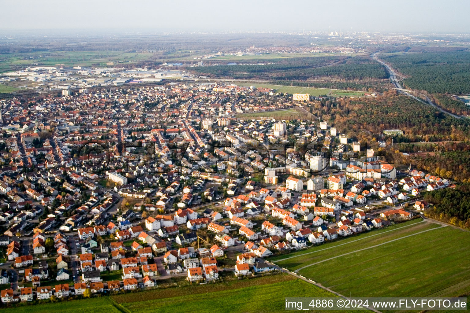 Aerial photograpy of From the south in Hockenheim in the state Baden-Wuerttemberg, Germany