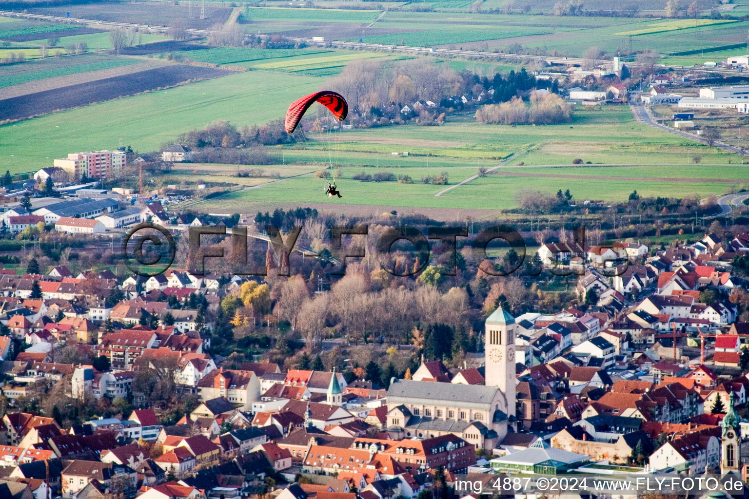 Oblique view of From the south in Hockenheim in the state Baden-Wuerttemberg, Germany