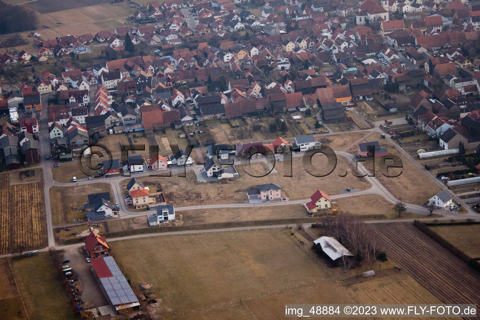 Oblique view of New development area in Hatzenbühl in the state Rhineland-Palatinate, Germany