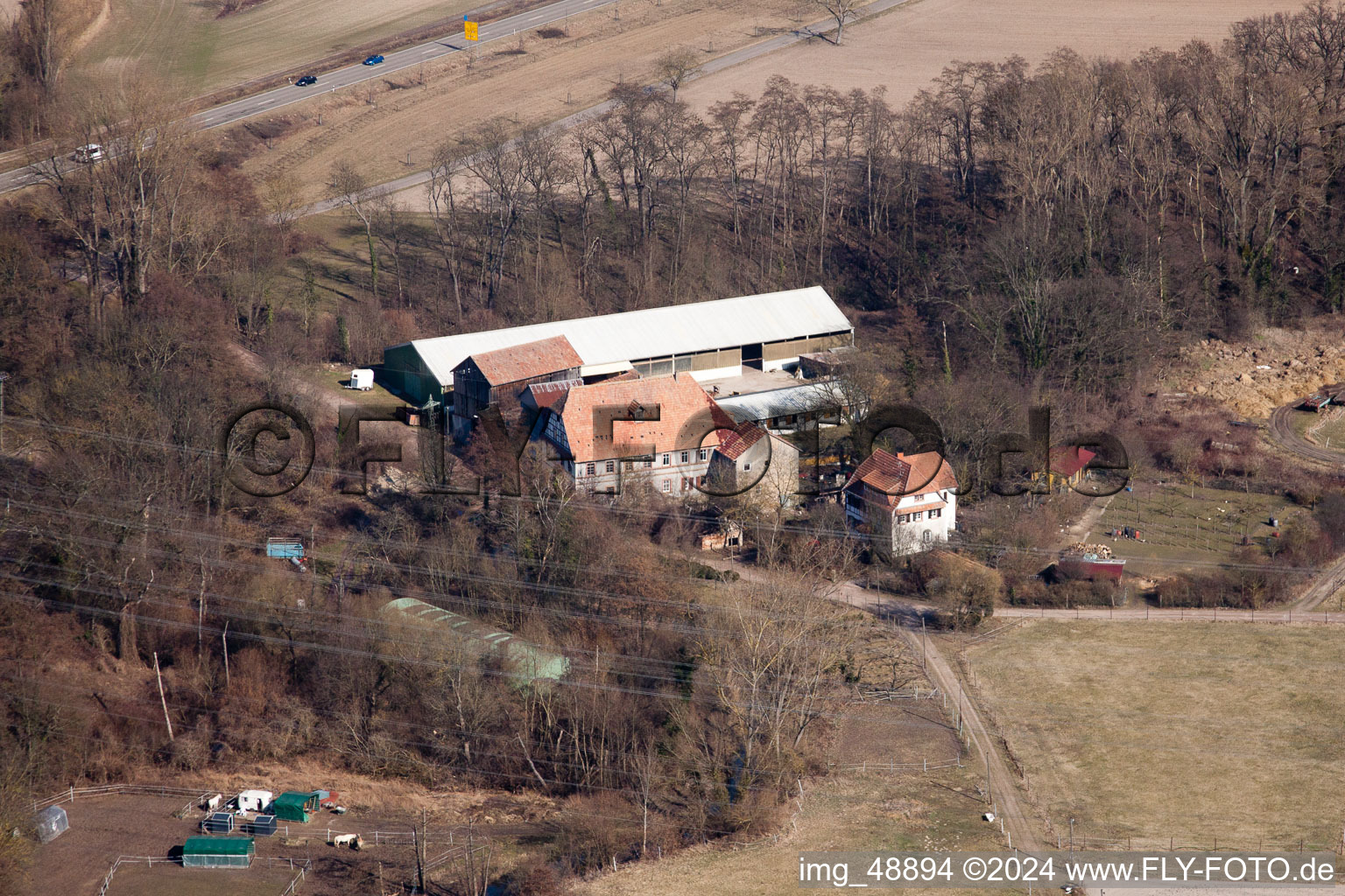 Aerial photograpy of Wanzheim Mill in Rheinzabern in the state Rhineland-Palatinate, Germany