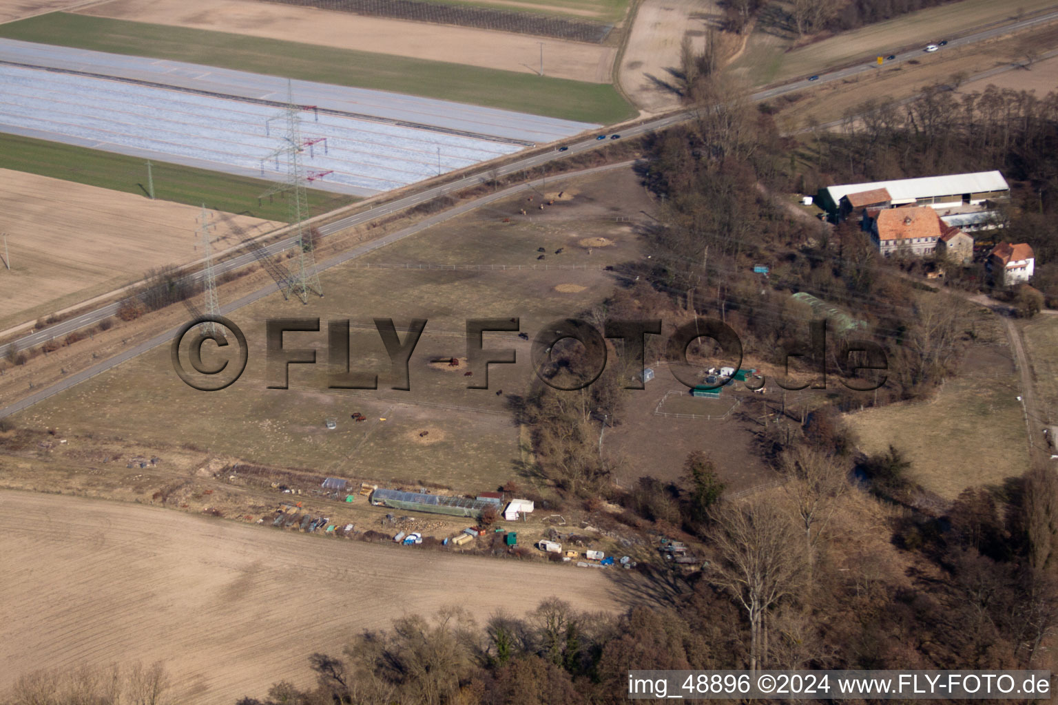 Wanzheim Mill in Rheinzabern in the state Rhineland-Palatinate, Germany from above