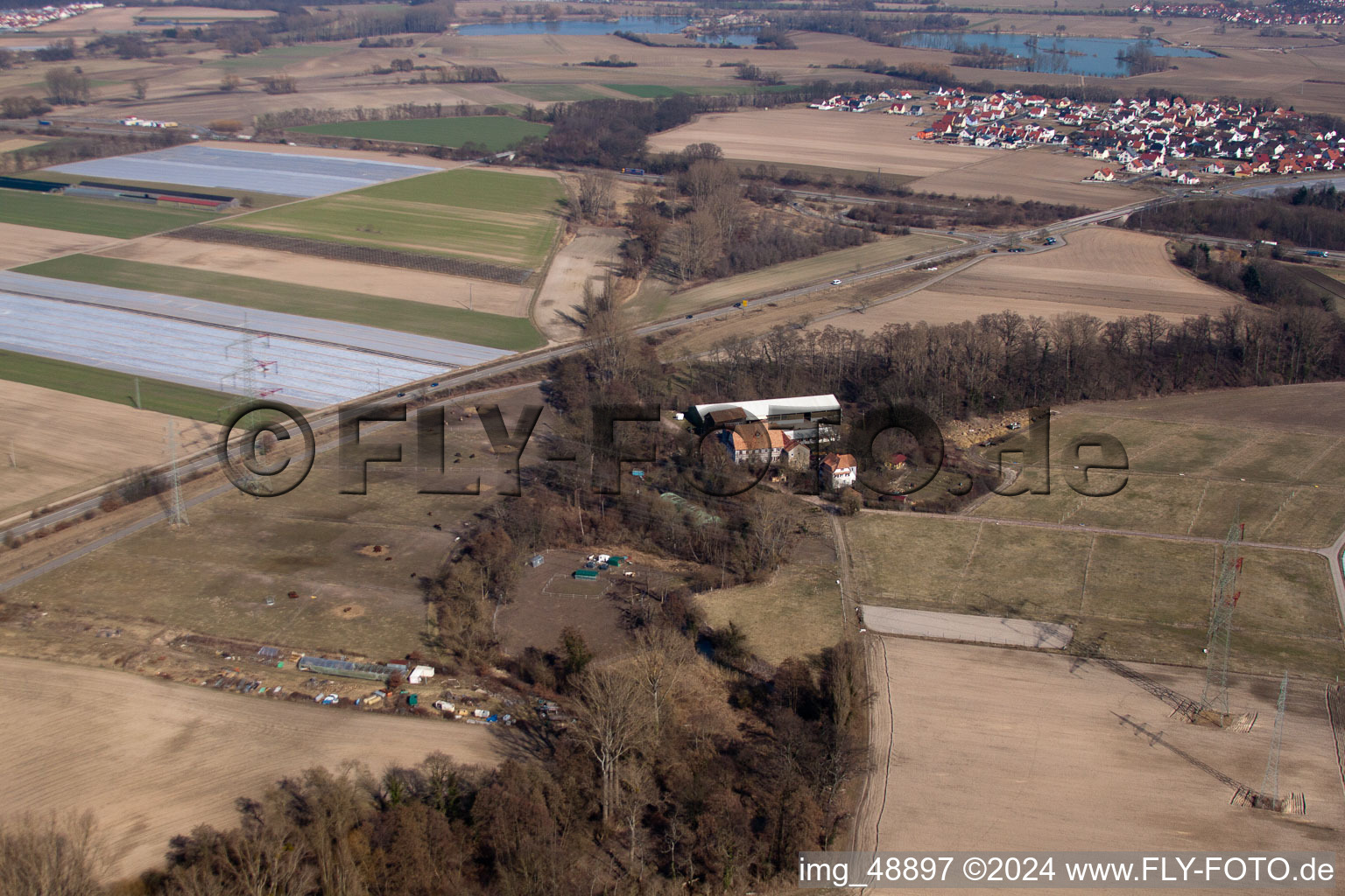 Wanzheim Mill in Rheinzabern in the state Rhineland-Palatinate, Germany out of the air