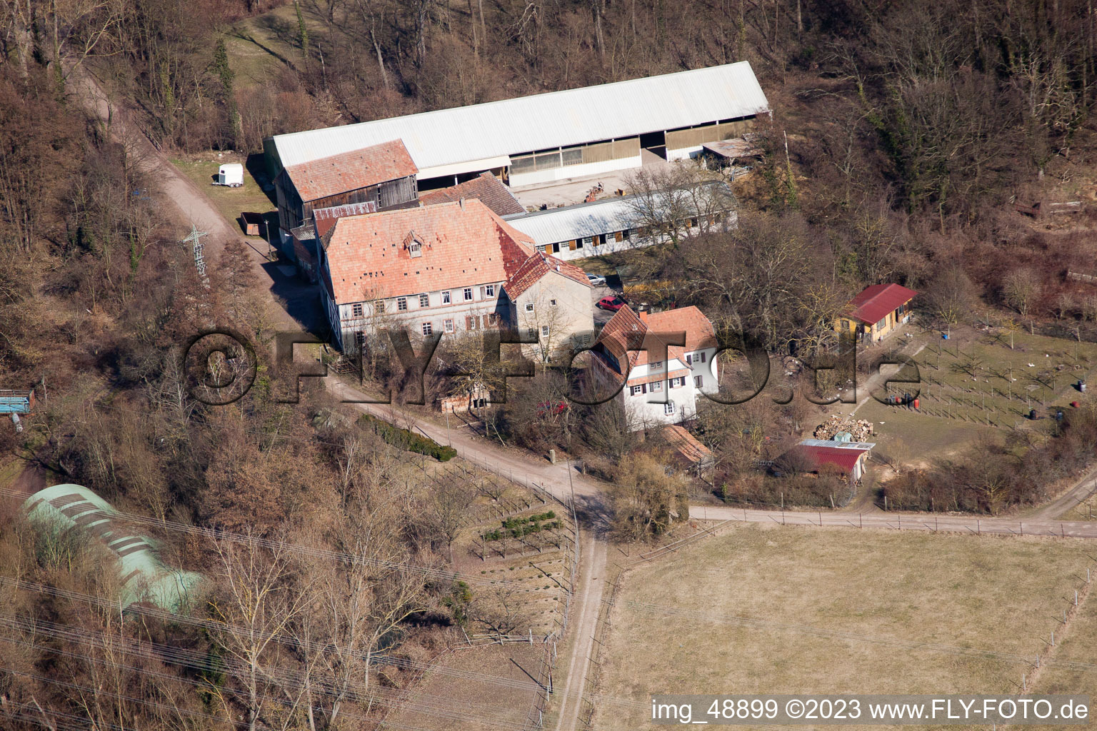 Wanzheim Mill in Rheinzabern in the state Rhineland-Palatinate, Germany seen from above