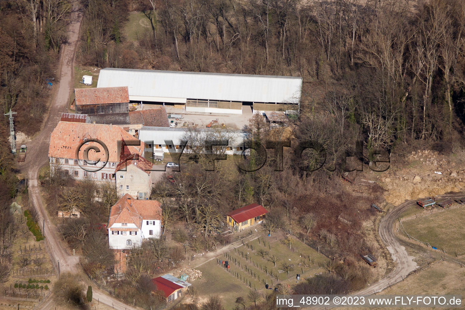 Wanzheim Mill in Rheinzabern in the state Rhineland-Palatinate, Germany viewn from the air