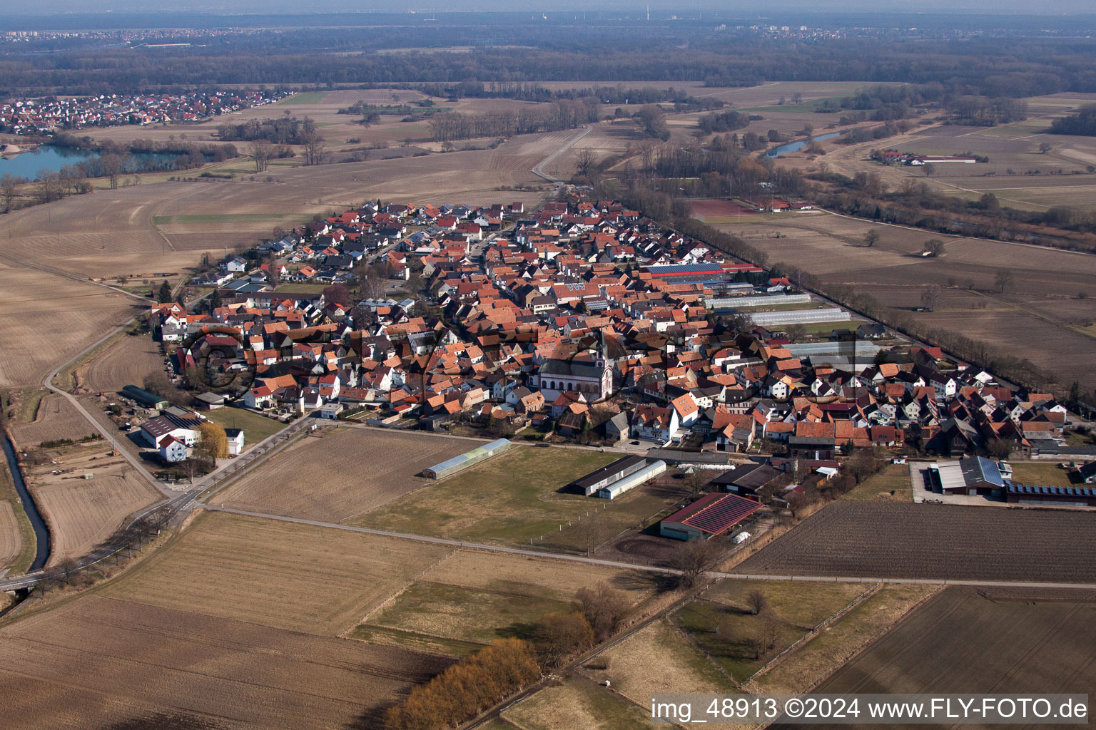 Oblique view of Neupotz in the state Rhineland-Palatinate, Germany