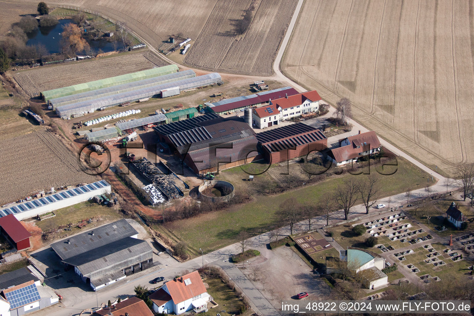 Aerial view of Blacksmith's yard in Neupotz in the state Rhineland-Palatinate, Germany