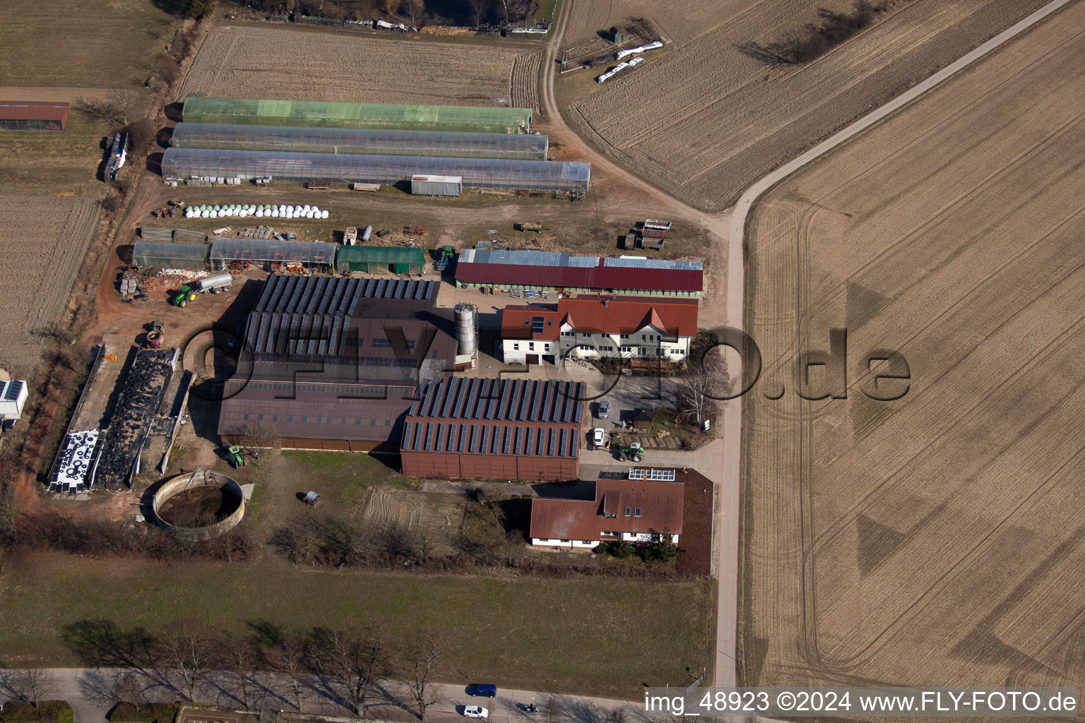 Aerial photograpy of Blacksmith's yard in Neupotz in the state Rhineland-Palatinate, Germany