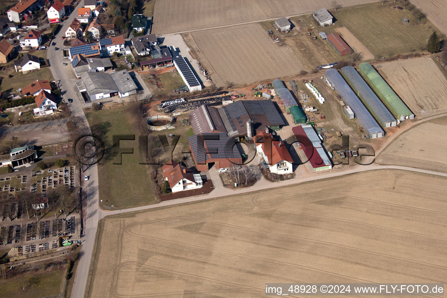 Blacksmith's yard in Neupotz in the state Rhineland-Palatinate, Germany from above