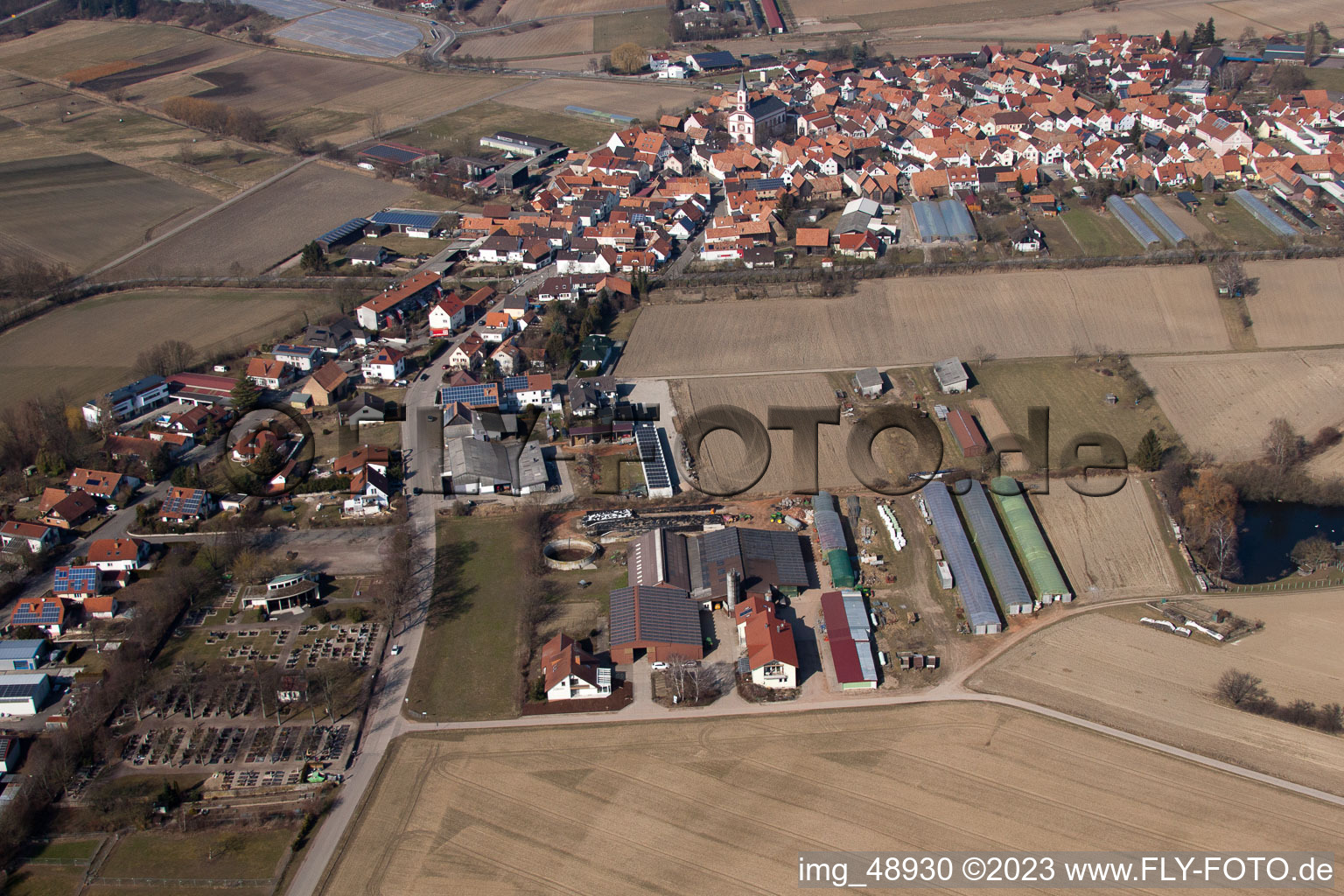 Schmiedhof in Neupotz in the state Rhineland-Palatinate, Germany seen from above