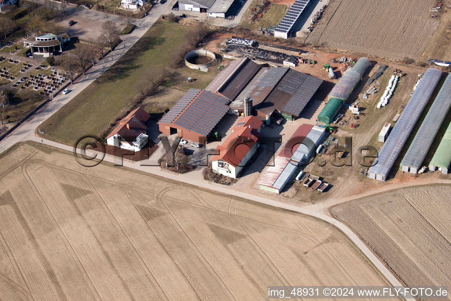 Blacksmith's yard in Neupotz in the state Rhineland-Palatinate, Germany from the plane