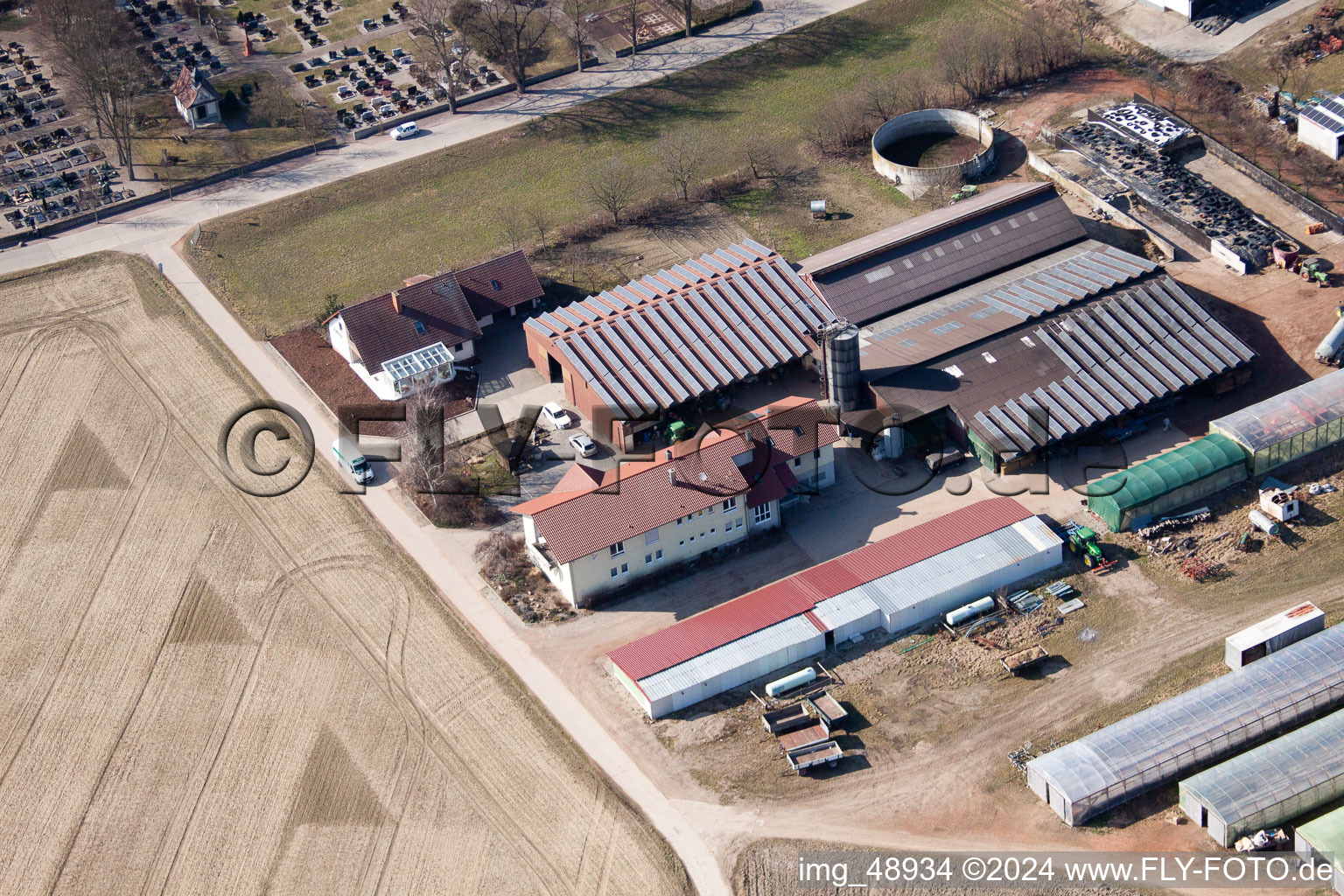 Bird's eye view of Schmiedhof in Neupotz in the state Rhineland-Palatinate, Germany