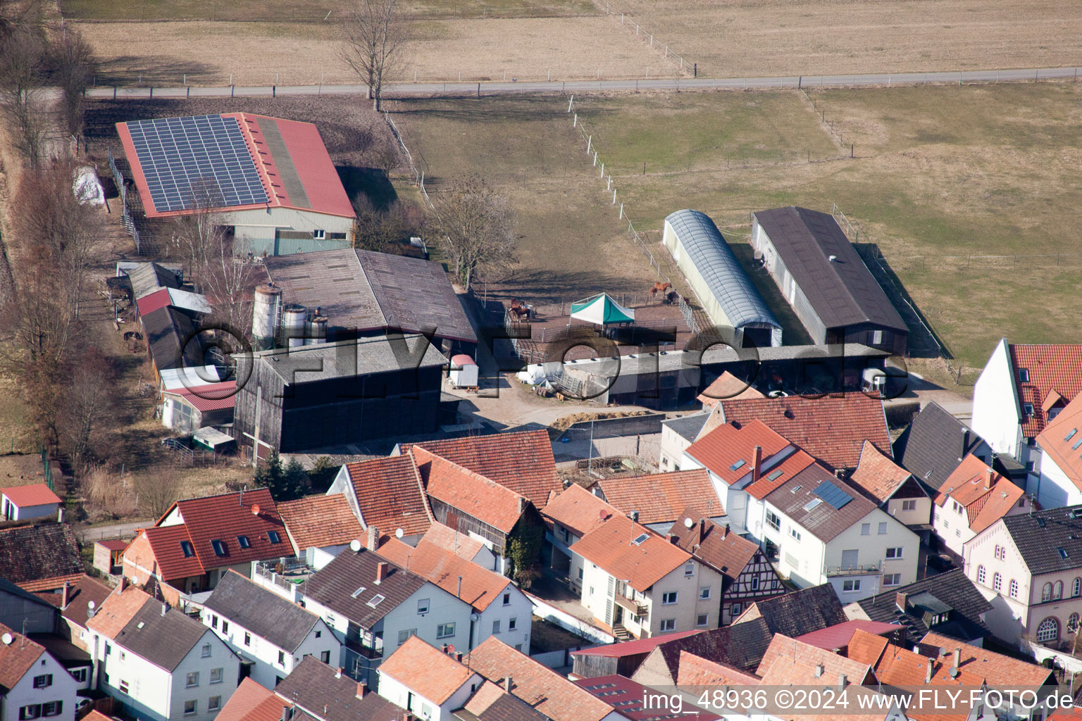 Drone recording of Neupotz in the state Rhineland-Palatinate, Germany