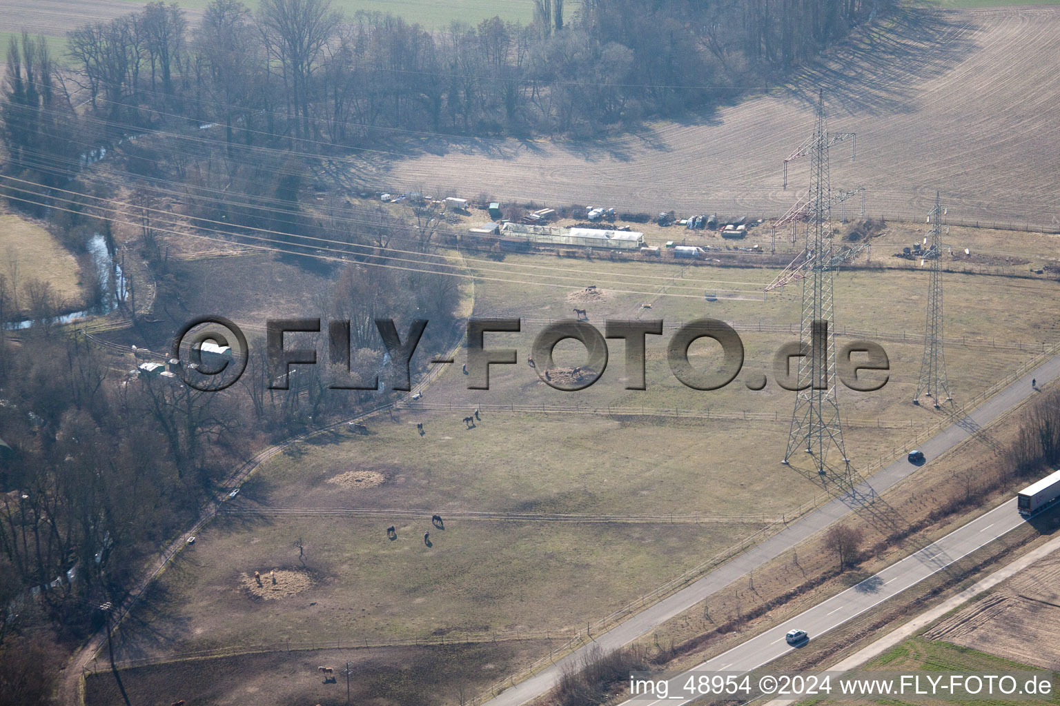 Wanzheim Mill in Rheinzabern in the state Rhineland-Palatinate, Germany from a drone