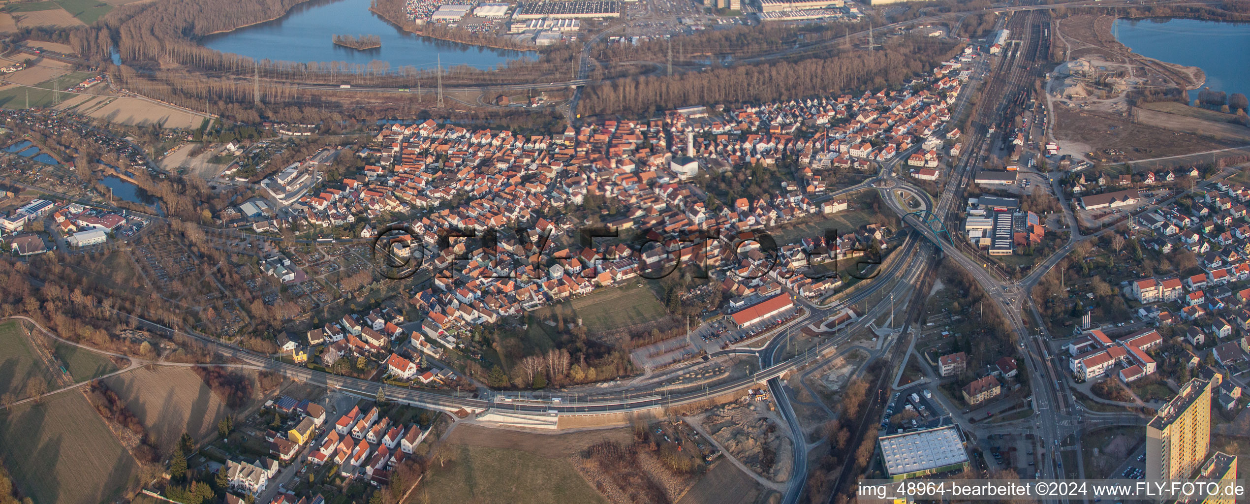 Wörth am Rhein in the state Rhineland-Palatinate, Germany from the plane