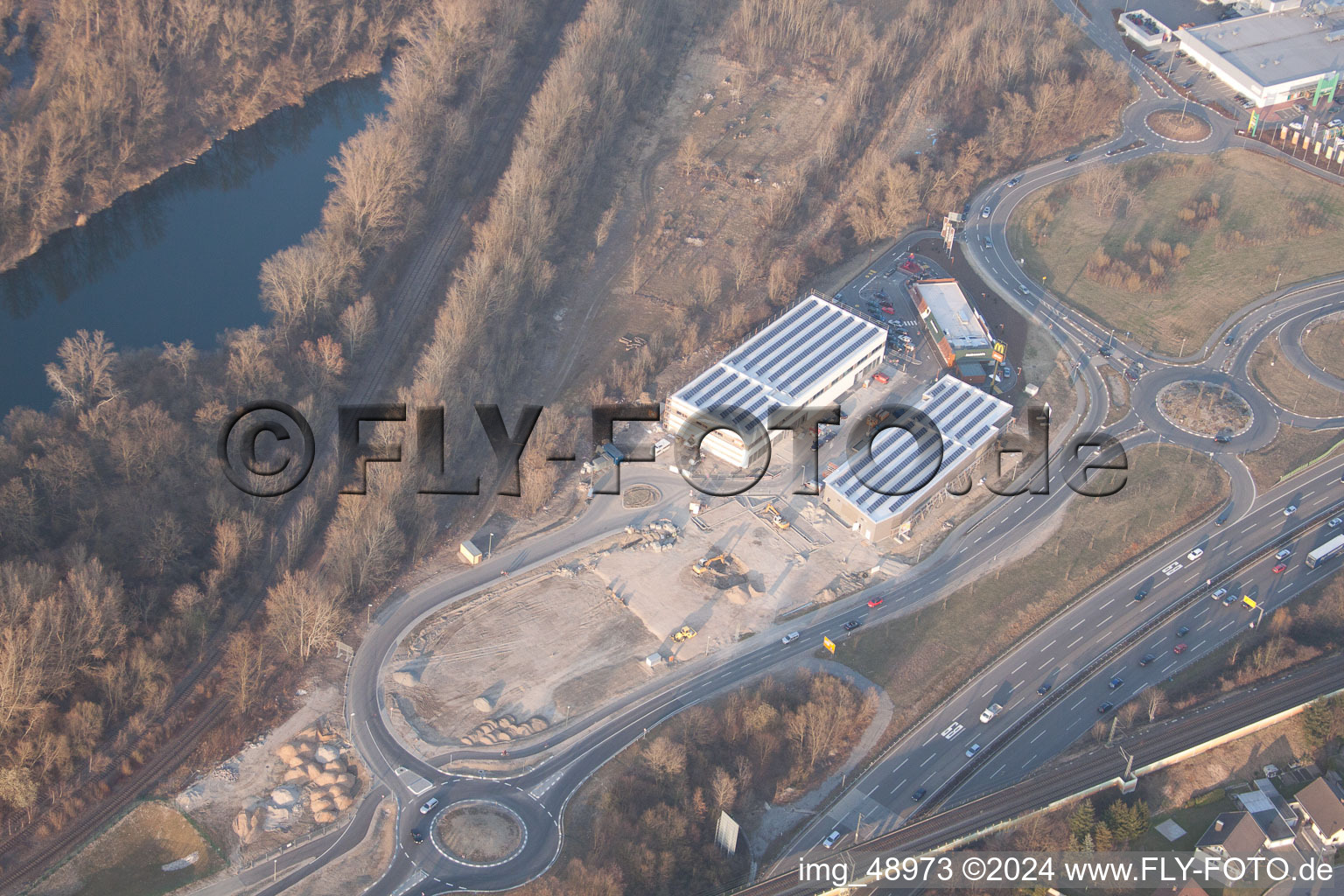 Maximilian Center II in the district Maximiliansau in Wörth am Rhein in the state Rhineland-Palatinate, Germany from the plane