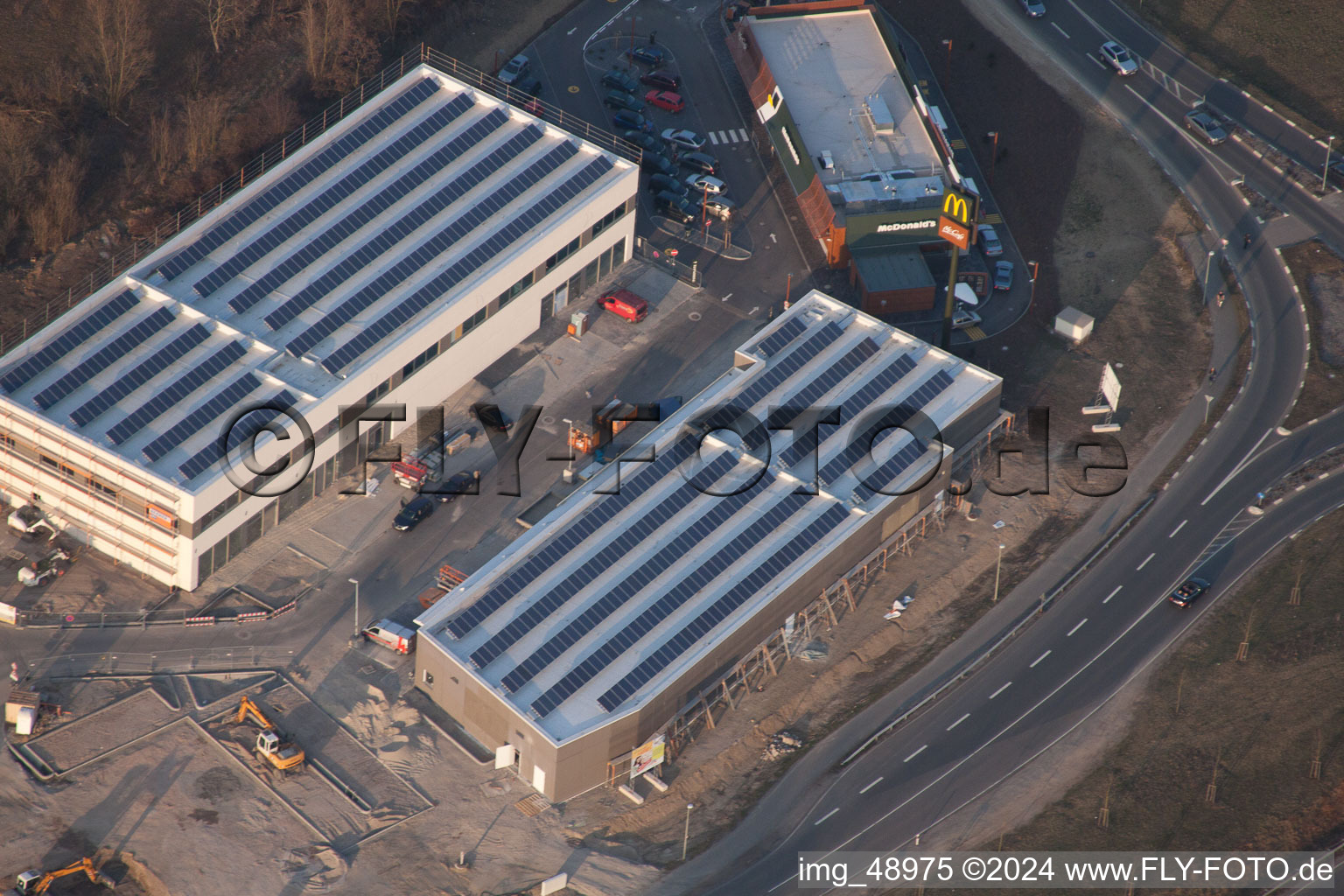 Maximilian Center II in the district Maximiliansau in Wörth am Rhein in the state Rhineland-Palatinate, Germany viewn from the air